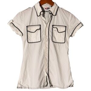 JC de Castelbajac Mon Espion Total Serie Spy White Button Down Office Siren Top